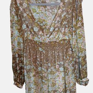 H&M Sheer Floral  Bohemian Above the Knee Dress, Small